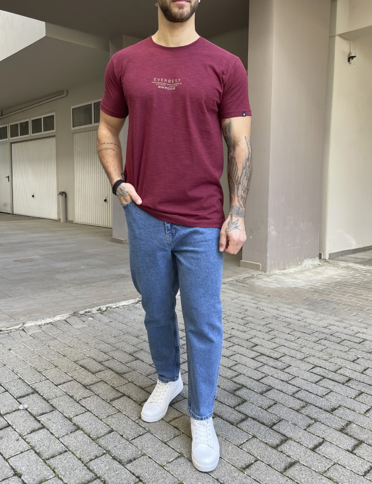 Everbest ανδρική μπορντό φλάμα κοντομάνικη μπλούζα με τύπωμα 24814K φωτογραφία